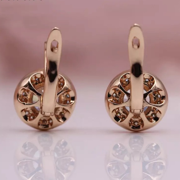 14 Karat Rose Gold Plated CZ Champagne Glass Stud Earrings